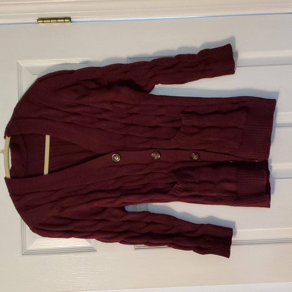 Wine Button Up Cardigan